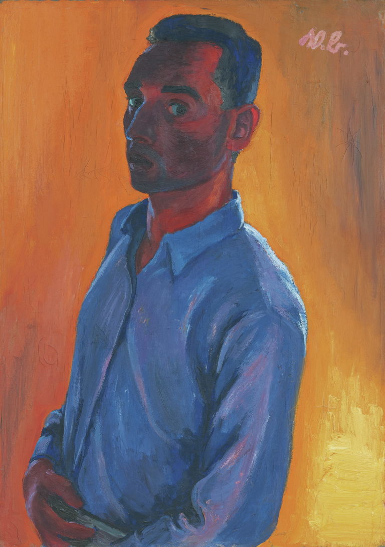 Autoritratto su sfondo arancione
