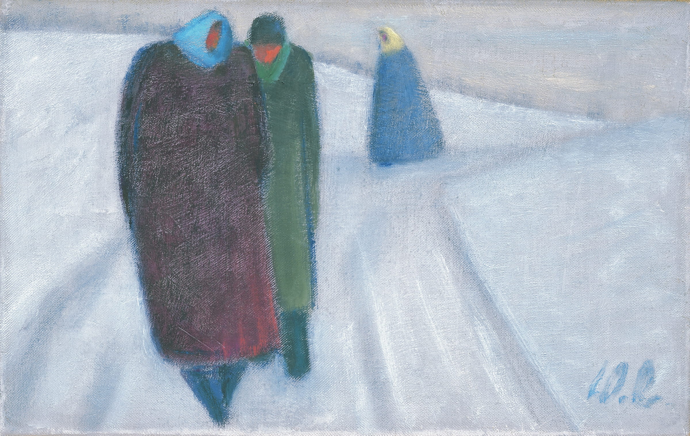 Three People Walking in Winter